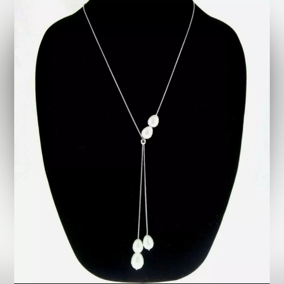 Chico's Jewelry - Chico's Faux-Pearl Bolo Pendant Necklace Silvertone 14"-36"